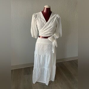 Minkpink Eyelet White 2pc Set: midi skirt and top size Medium